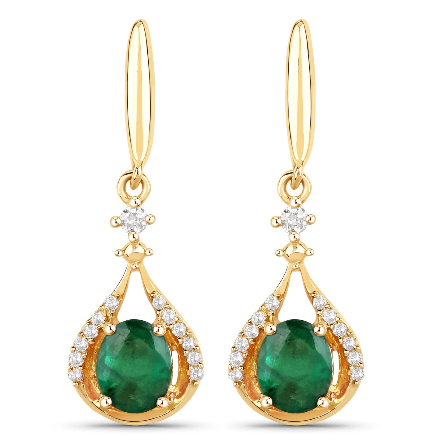 Pendientes de Esmeralda Zambiana y Diamante de 0.70 Quilates en Oro Amarillo de 14K