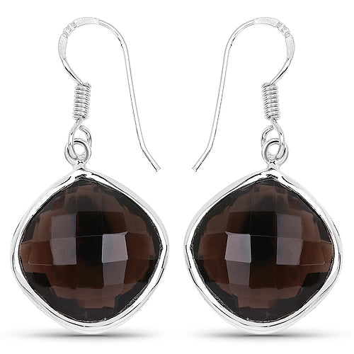 22.80 Carat Genuine Smoky Quartz Sterling Silver Earrings