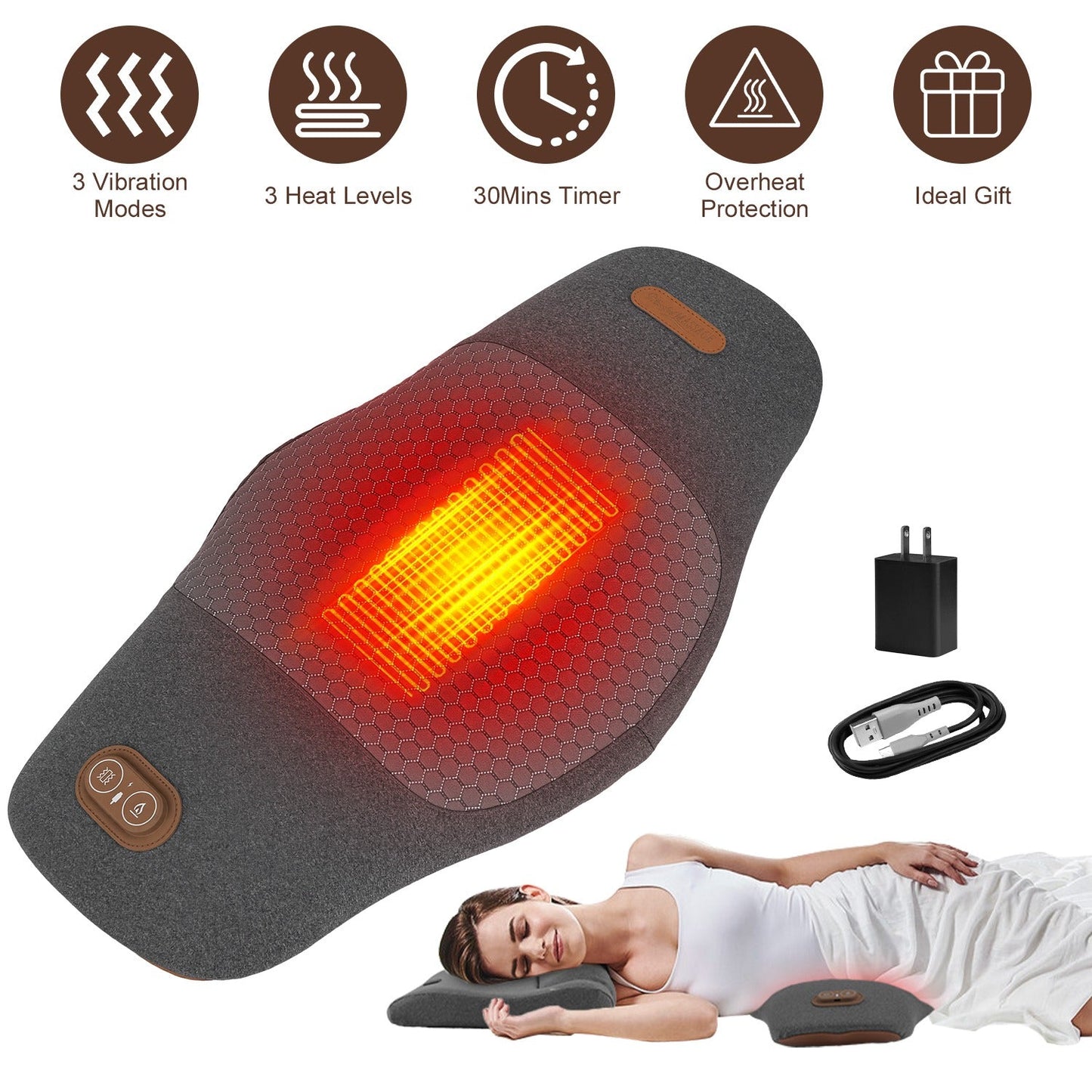 Cojín Masajeador Lumbar Eléctrico 2 en 1 con Calor y Vibración
