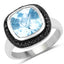 5.23 Carat Swiss Blue Topaz & Black Diamond Sterling Silver Ring