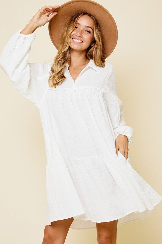 Johnny Collar Balloon Sleeve Mini Dress for Women