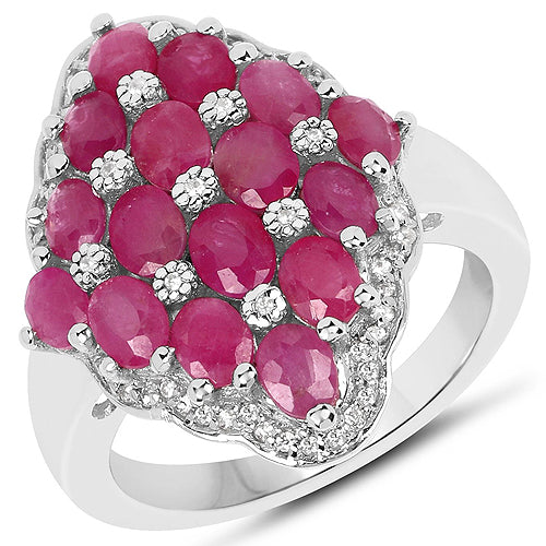 Bague de fiançailles en argent sterling avec rubis de 3,80 carats et zircon blanc