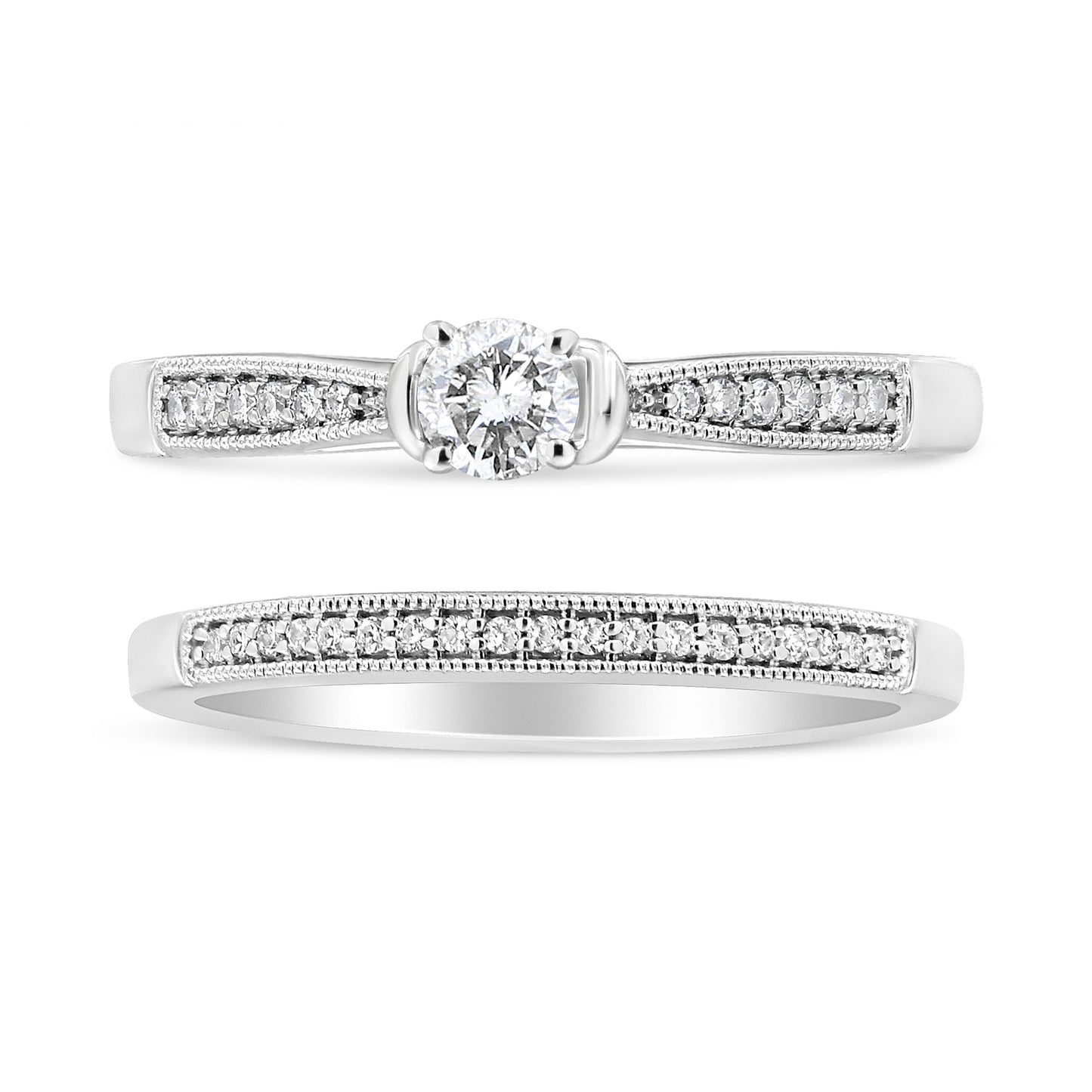 Ensemble de Bague de Fiançailles en Argent Sterling .925 avec Diamant - Taille 7