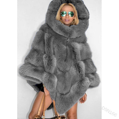 Elegant Hooded Faux Fur Patchwork Cape for Women