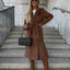 Double-Breasted Lapel Split Jacket with Belt for Women