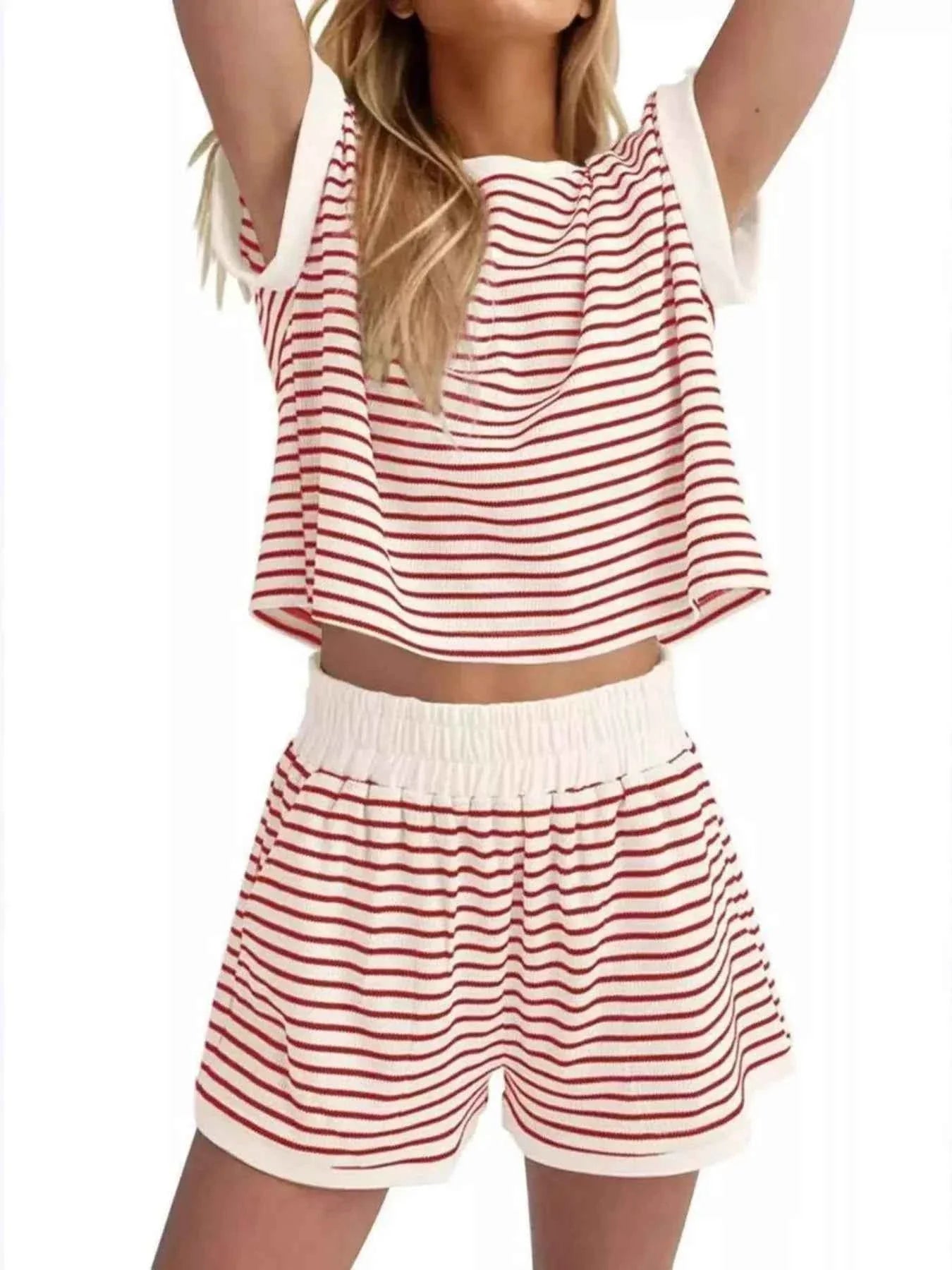 Striped Chic Plus Size Top & Shorts Set