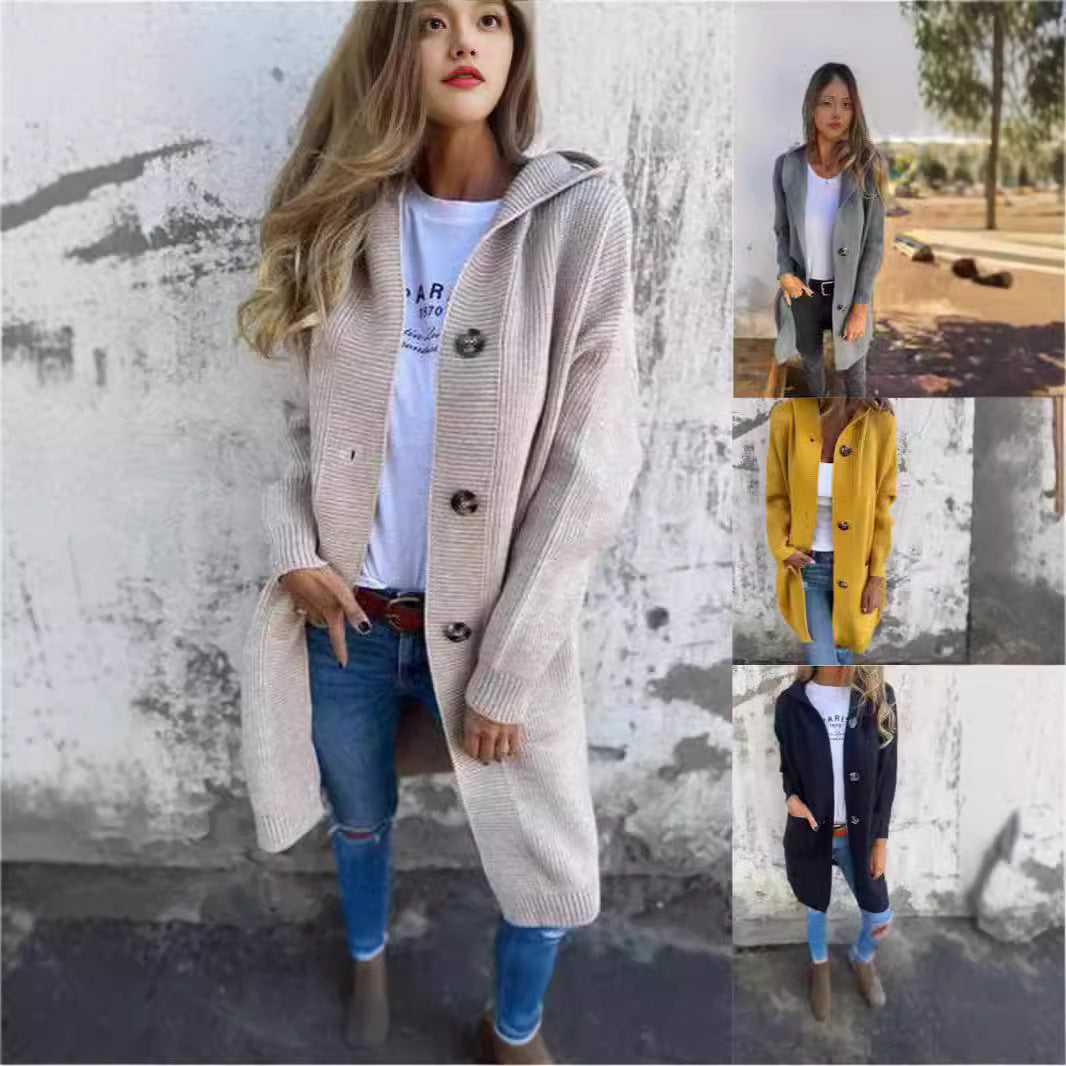 Mid-Length Light Gray Sweater Cardigan for Women