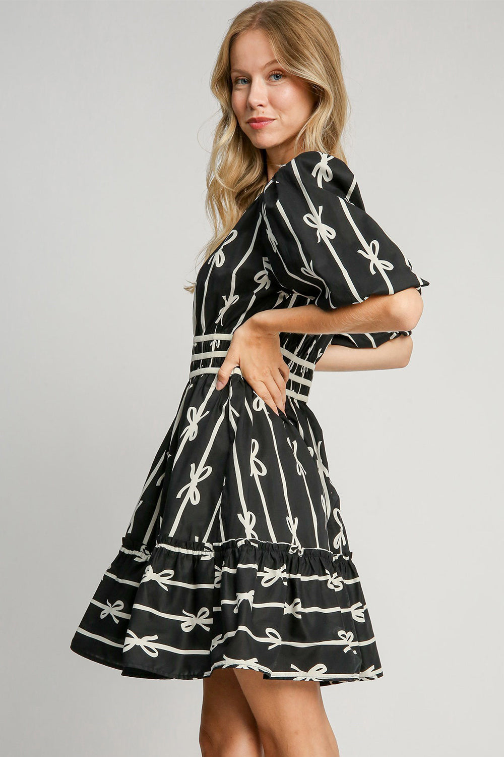 Elegant Black Ribbon Print Dress for Women