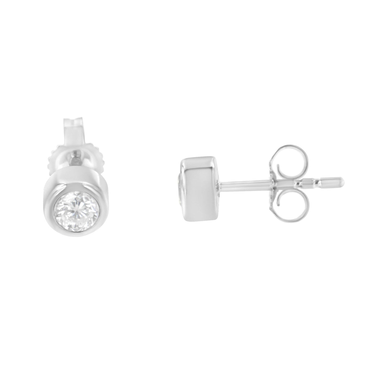 10K White Gold Diamond Bezel-Set Stud Earrings