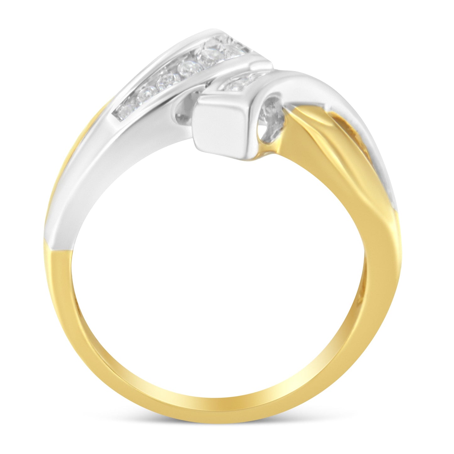 Bague Bypass en Diamant Canalisé Bicolore 10K