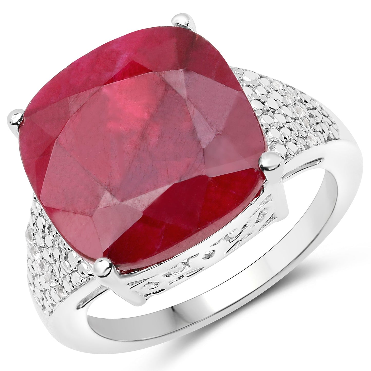 14.47 Carat Dyed Ruby and White Topaz Sterling Silver Ring