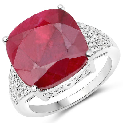 14.47 Carat Dyed Ruby and White Topaz Sterling Silver Ring
