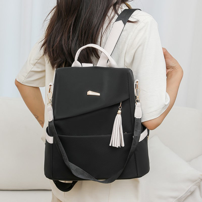Oxford Cloth Stitching Women'S Backpack Anti-Theft Back Zipper Girls Schoolbag Casual Travel Double Shoulder Backpack - Korvel