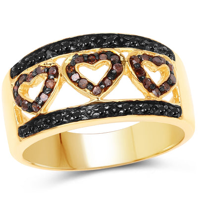 14K Yellow Gold Plated Black and Red Diamond Engagement Ring
