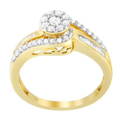 10K Yellow Gold Diamond Cluster Engagement Ring - Size 6