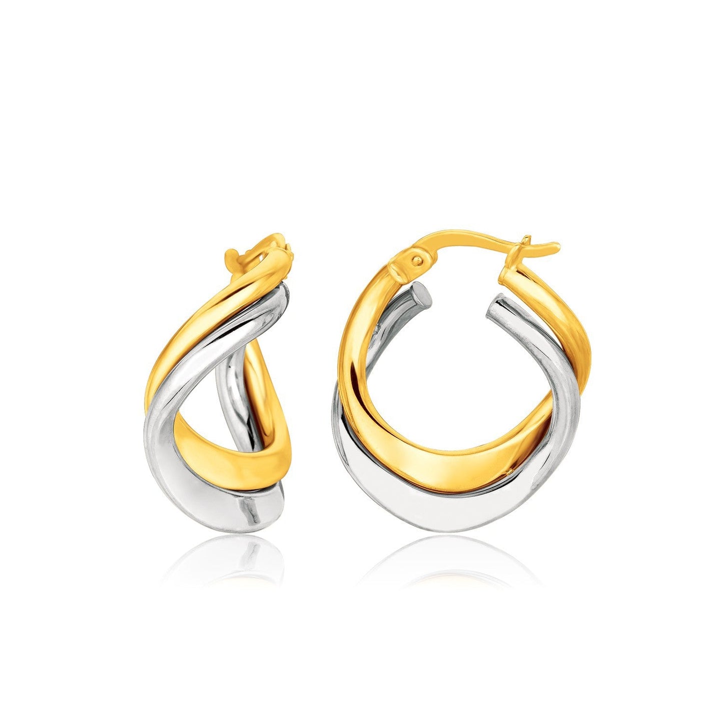 Pendientes de Oro de Dos Tonos de 14k en Elegante Diseño de Doble Torcido