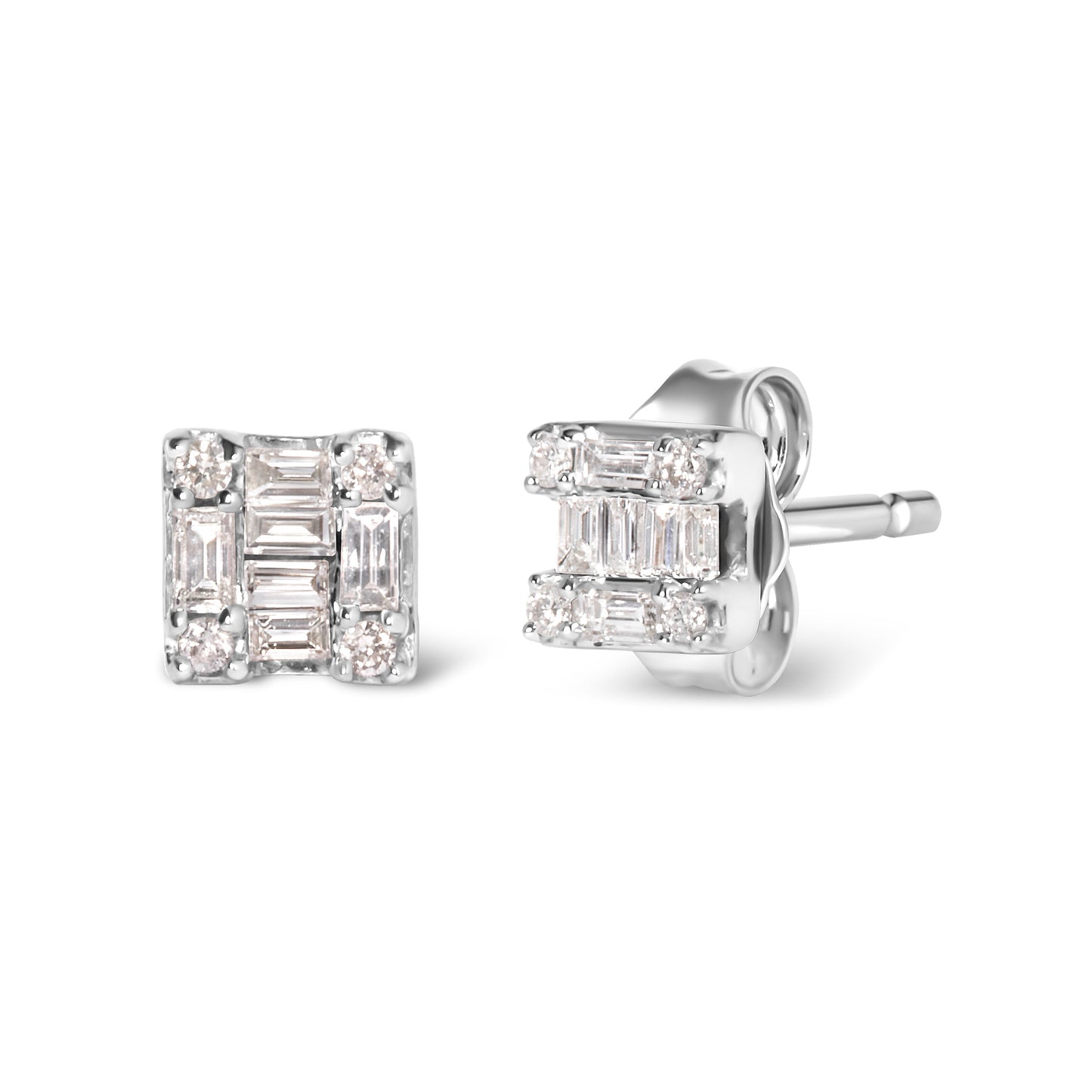 Pendientes de Stud Cuadrados de Diamante Mosaic de Oro Blanco de 10K