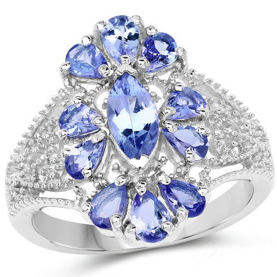 Bague de fiançailles en argent sterling avec tanzanite véritable de 2,07 carats