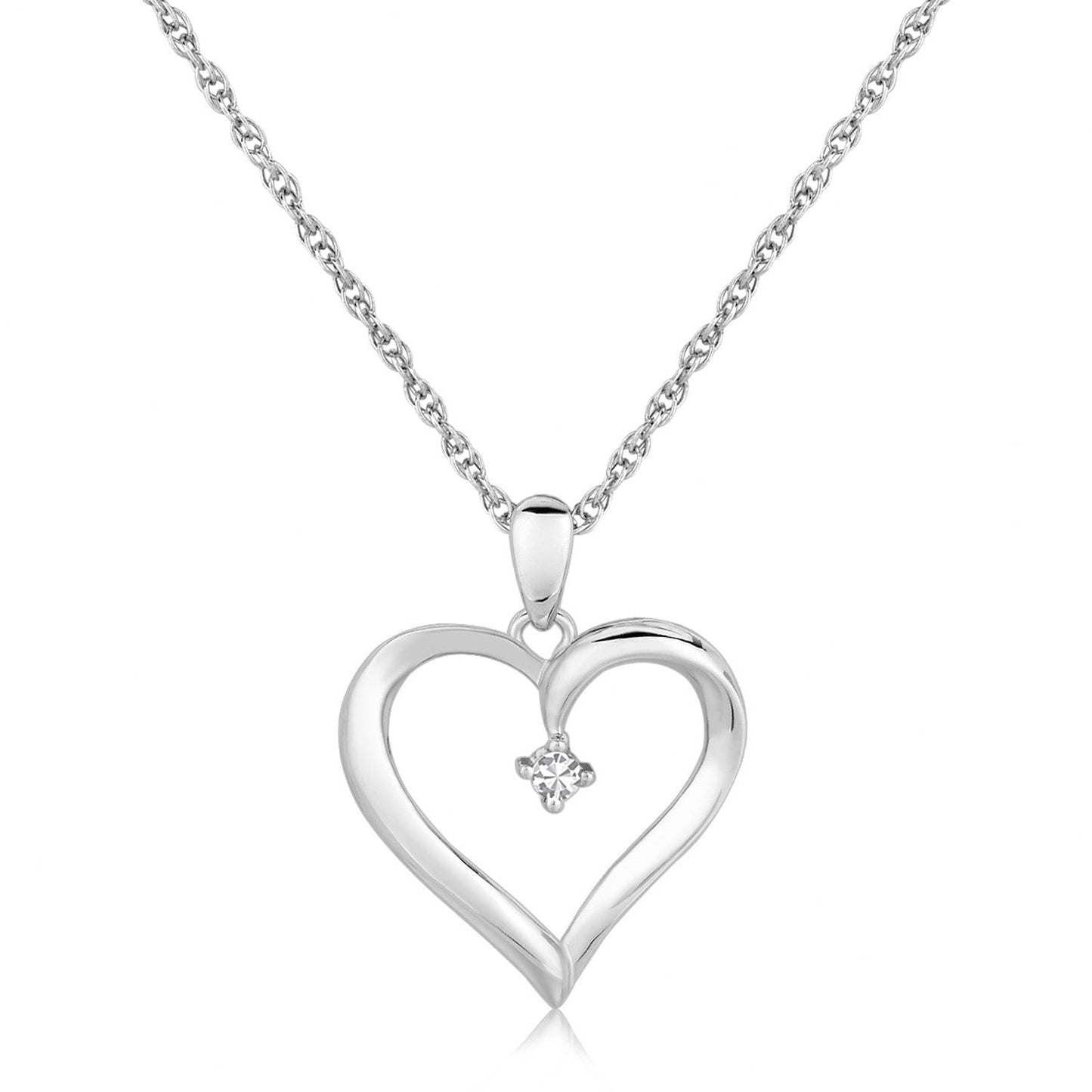 Sterling Silver Diamond Open Heart Pendant