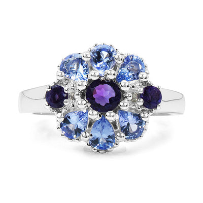 1.25 Carat Genuine Tanzanite & Amethyst Sterling Silver Ring