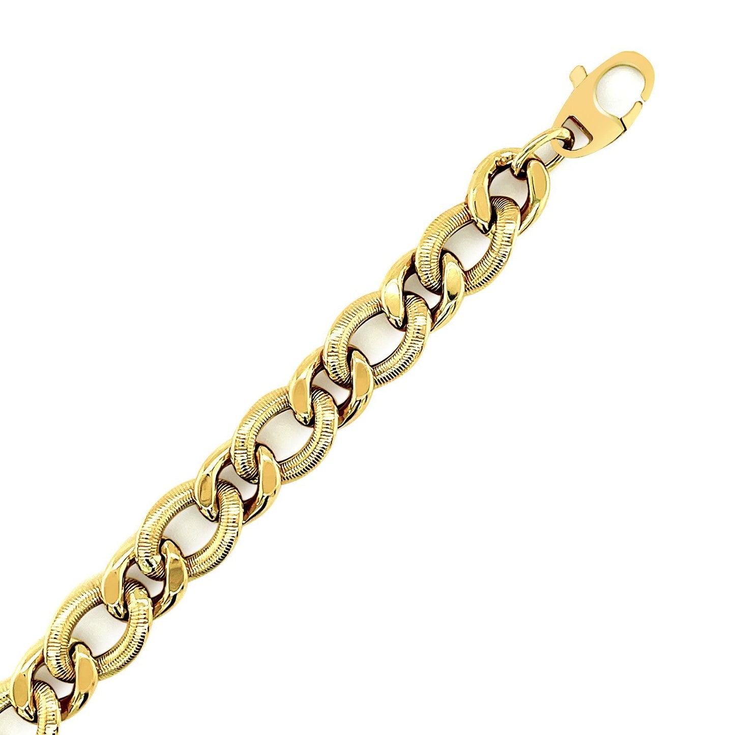 14k Yellow Gold Curb Chain Bracelet with Diamond Cuts