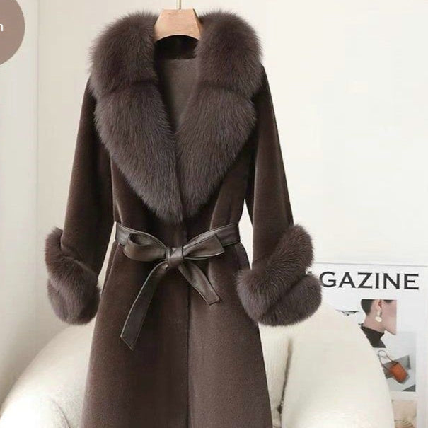 Manteau en fausse fourrure épaisse avec col en fourrure luxueux pour femmes