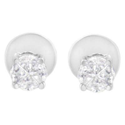 Pendientes de diamantes solitarios de corte pie de 1/2 Cttw en oro blanco de 14K