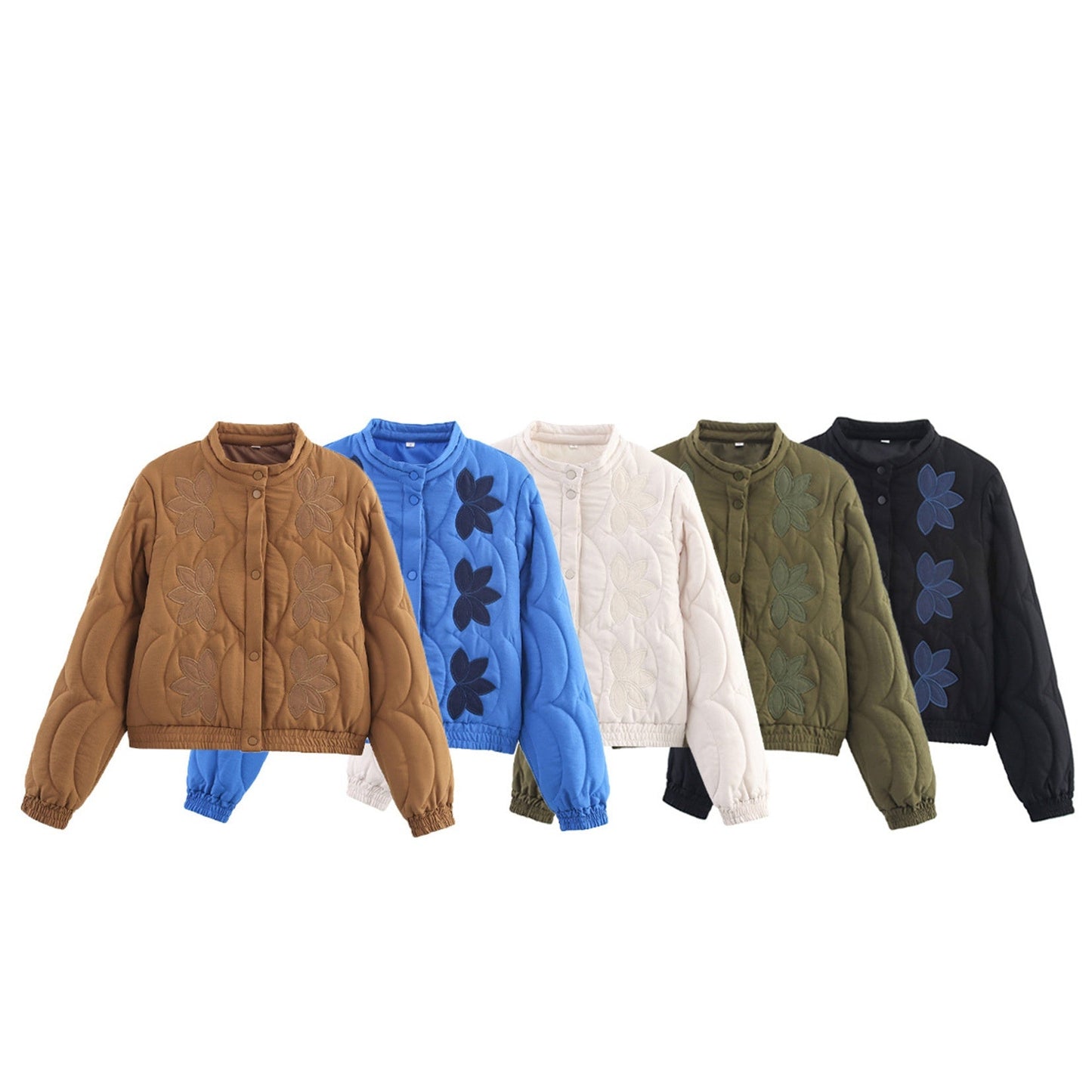 French Embroidered Cotton-Padded Bomber Jacket for Women