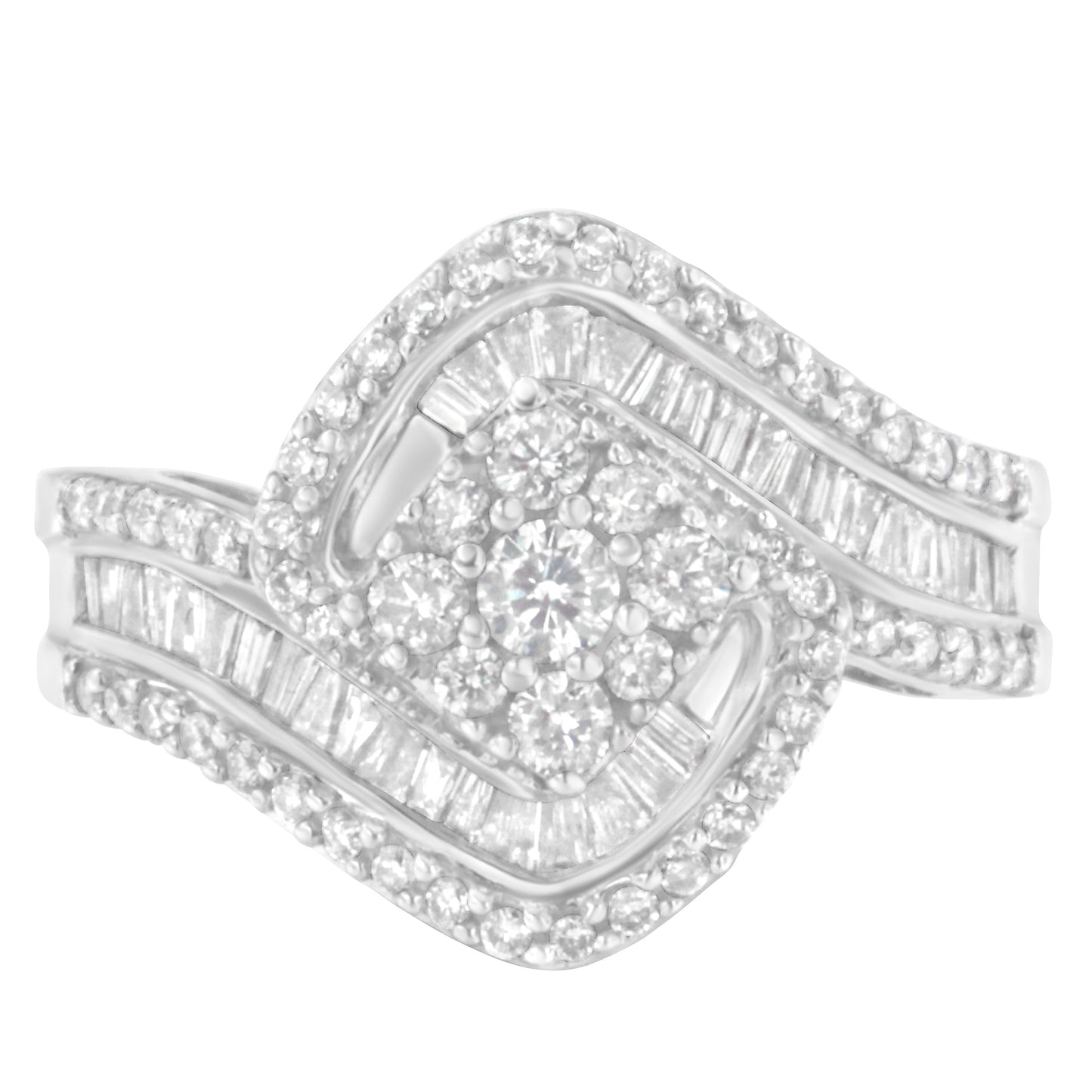 Bague cocktail en diamant floral en or blanc 14K