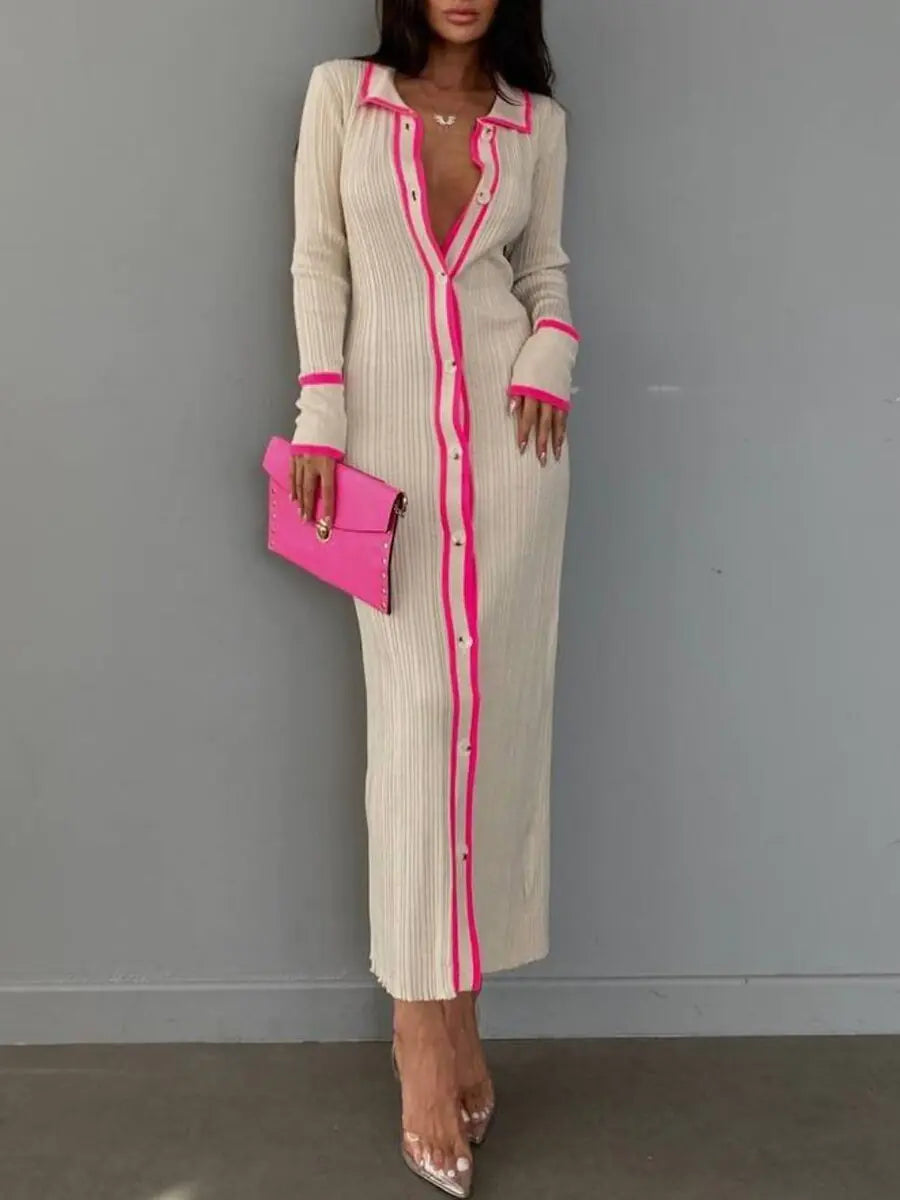 Vestido de solapa a rayas chic para una elegancia sin esfuerzo