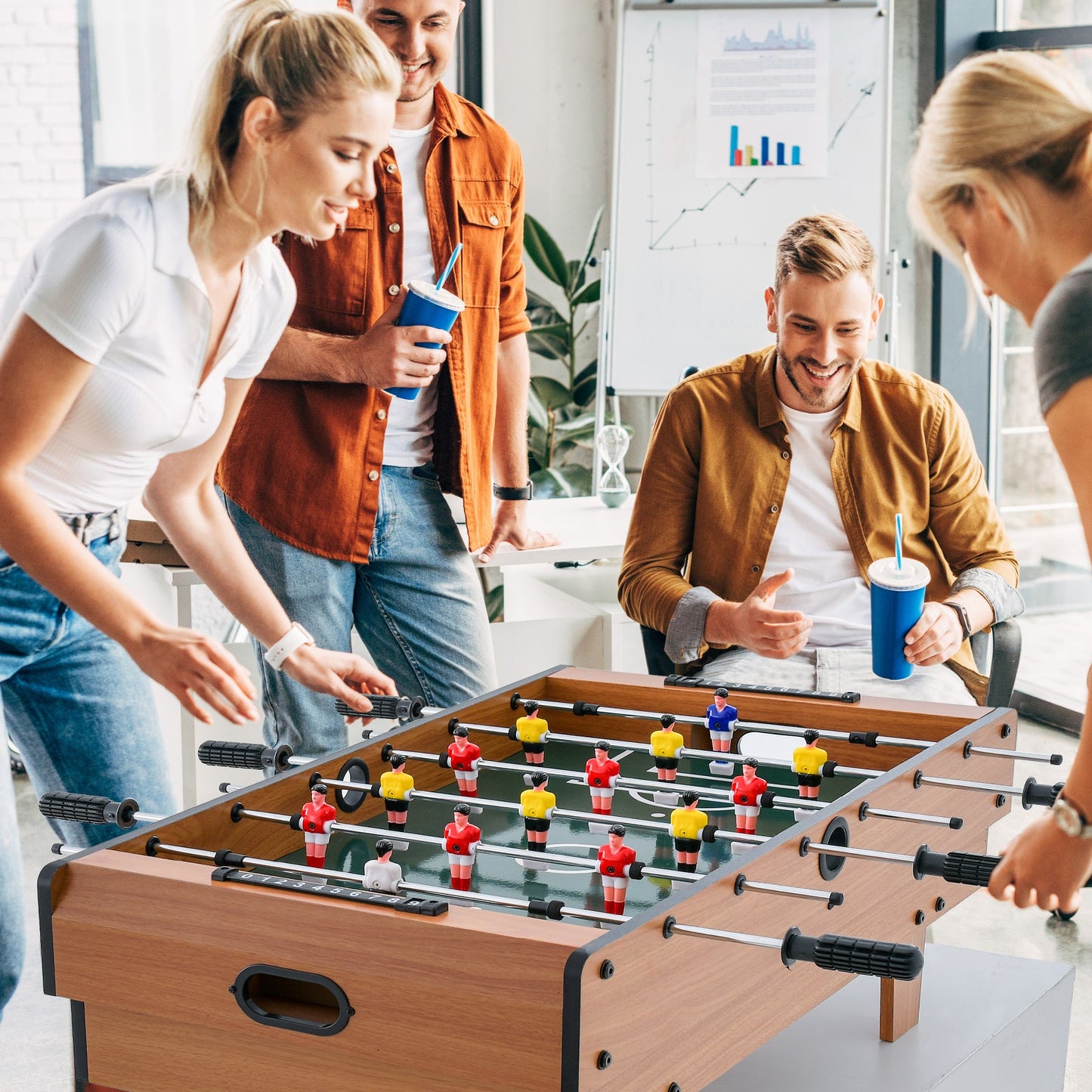 4-in-1 Combo Game Table Set with Foosball, Billiards, and Hockey