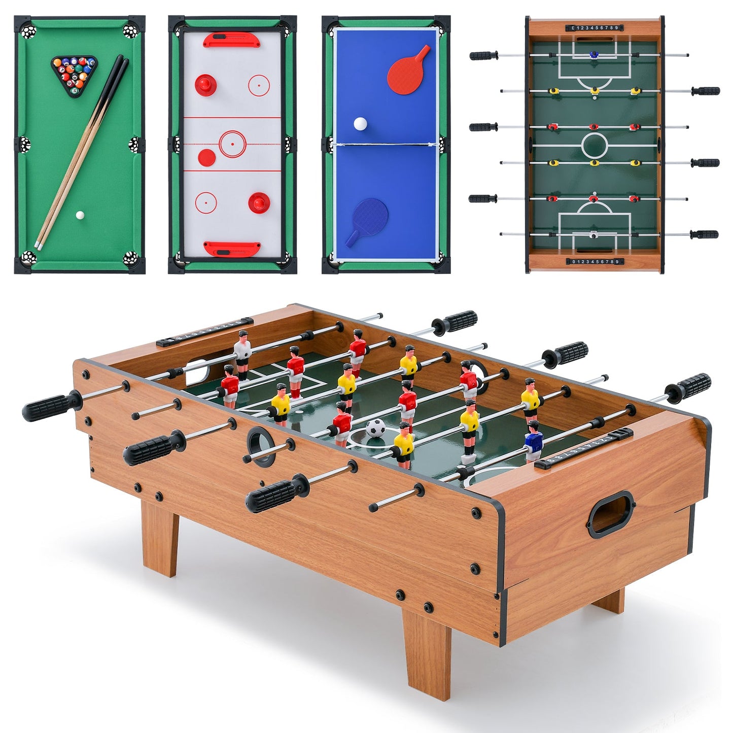 4-in-1 Combo Game Table Set with Foosball, Billiards, and Hockey
