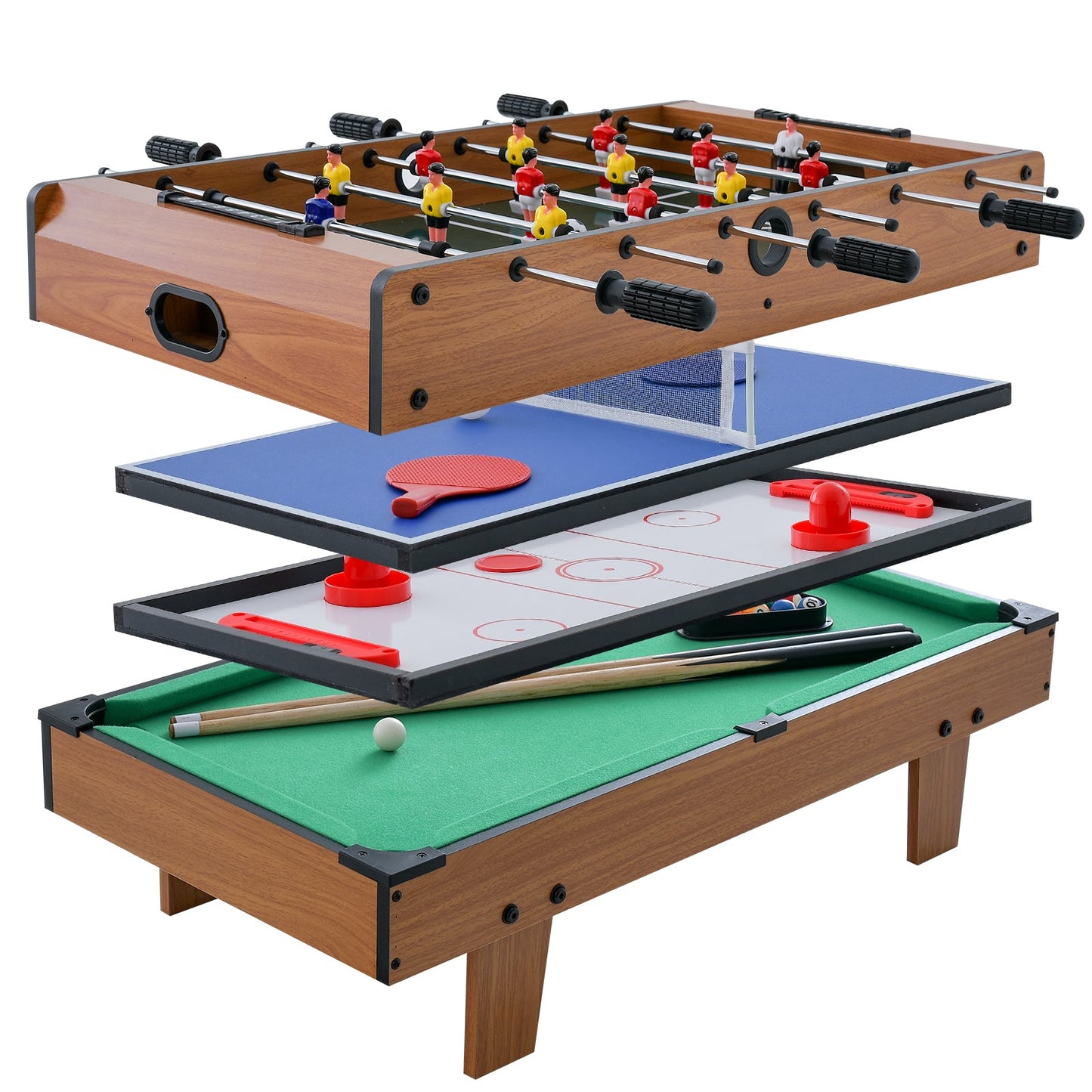 4-in-1 Combo Game Table Set with Foosball, Billiards, and Hockey