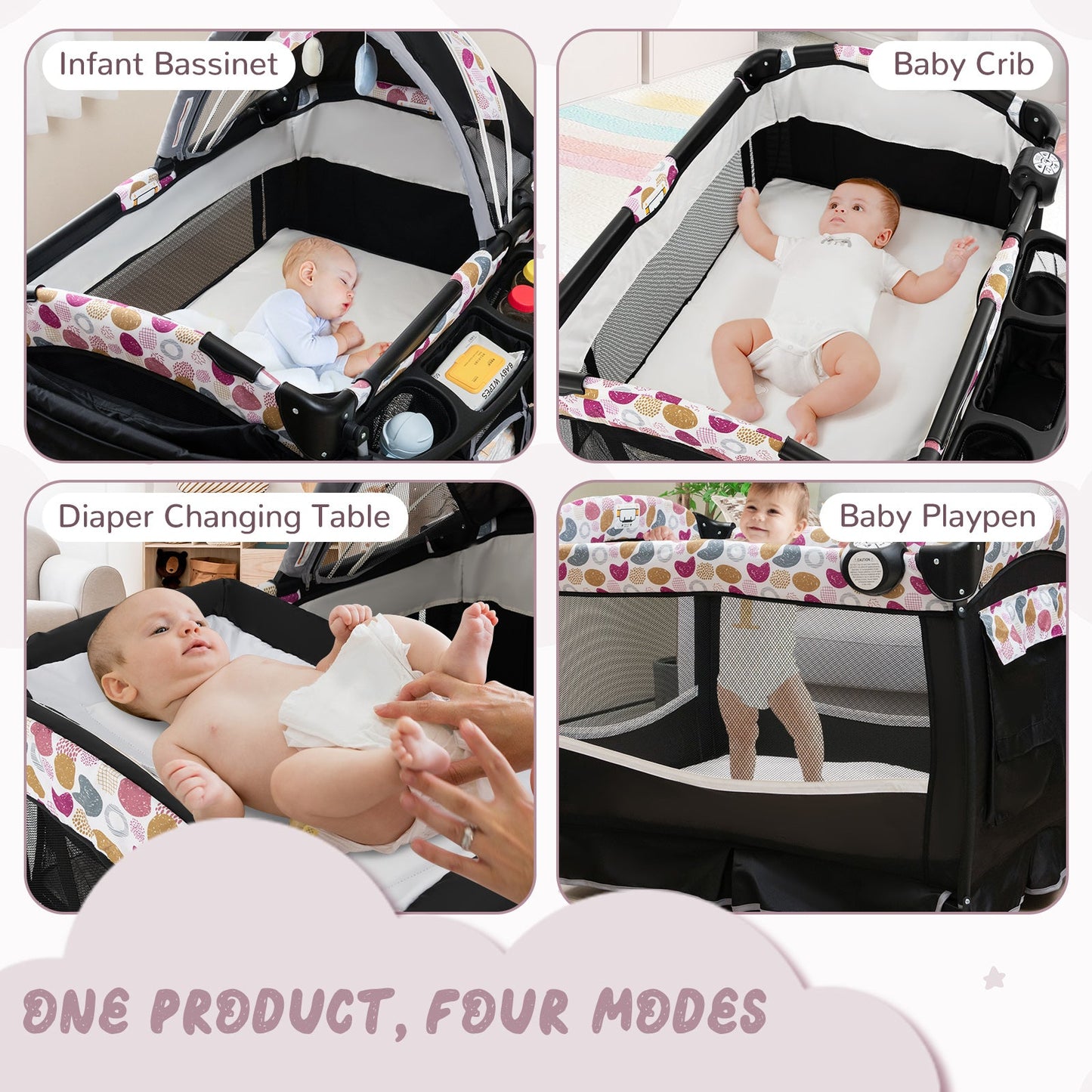 Centro de Cuidado Infantil Portátil 4 en 1 - Púrpura