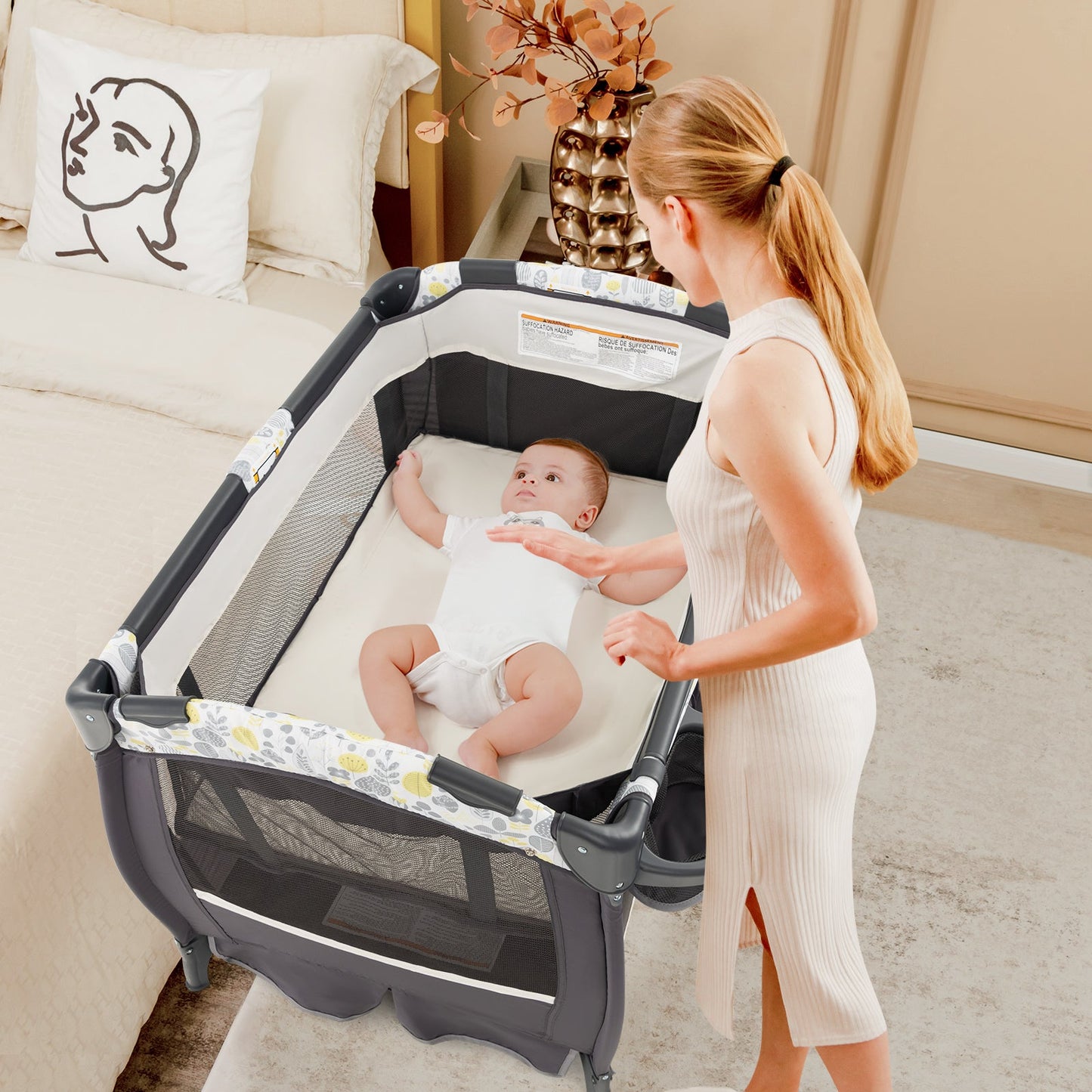 4-in-1 Portable Pack and Play Baby Nursery Center - Yellow