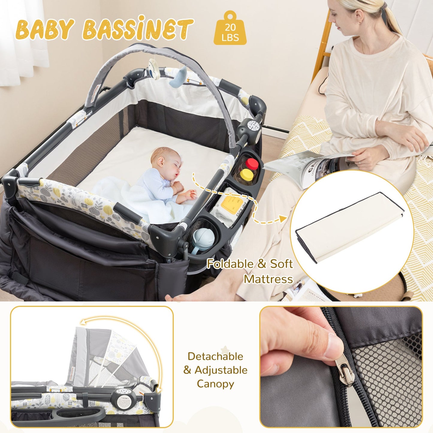 4-in-1 Portable Pack and Play Baby Nursery Center - Yellow