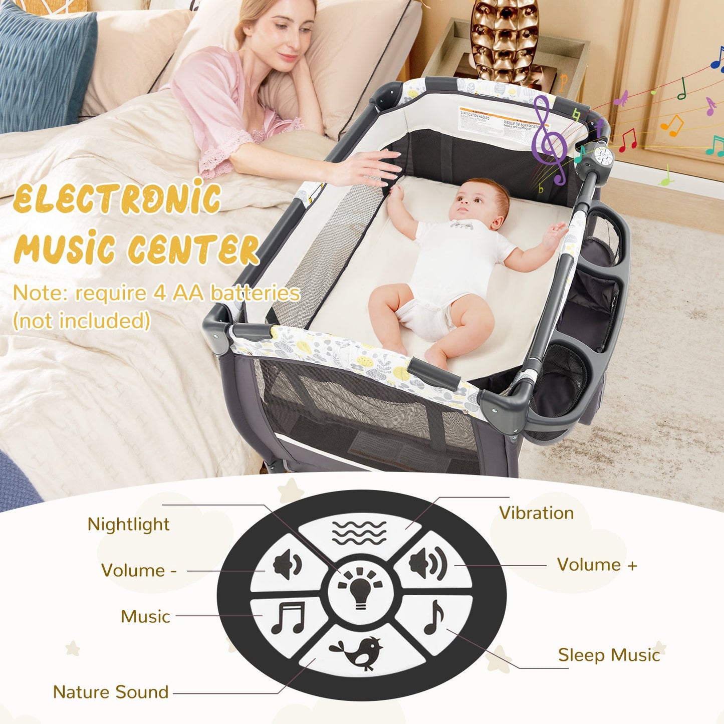 4-in-1 Portable Pack and Play Baby Nursery Center - Yellow