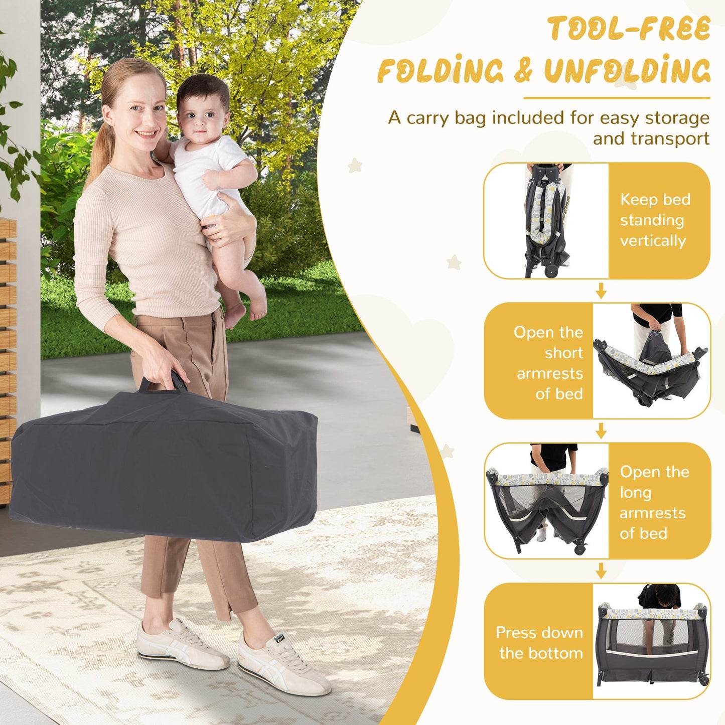 4-in-1 Portable Pack and Play Baby Nursery Center - Yellow