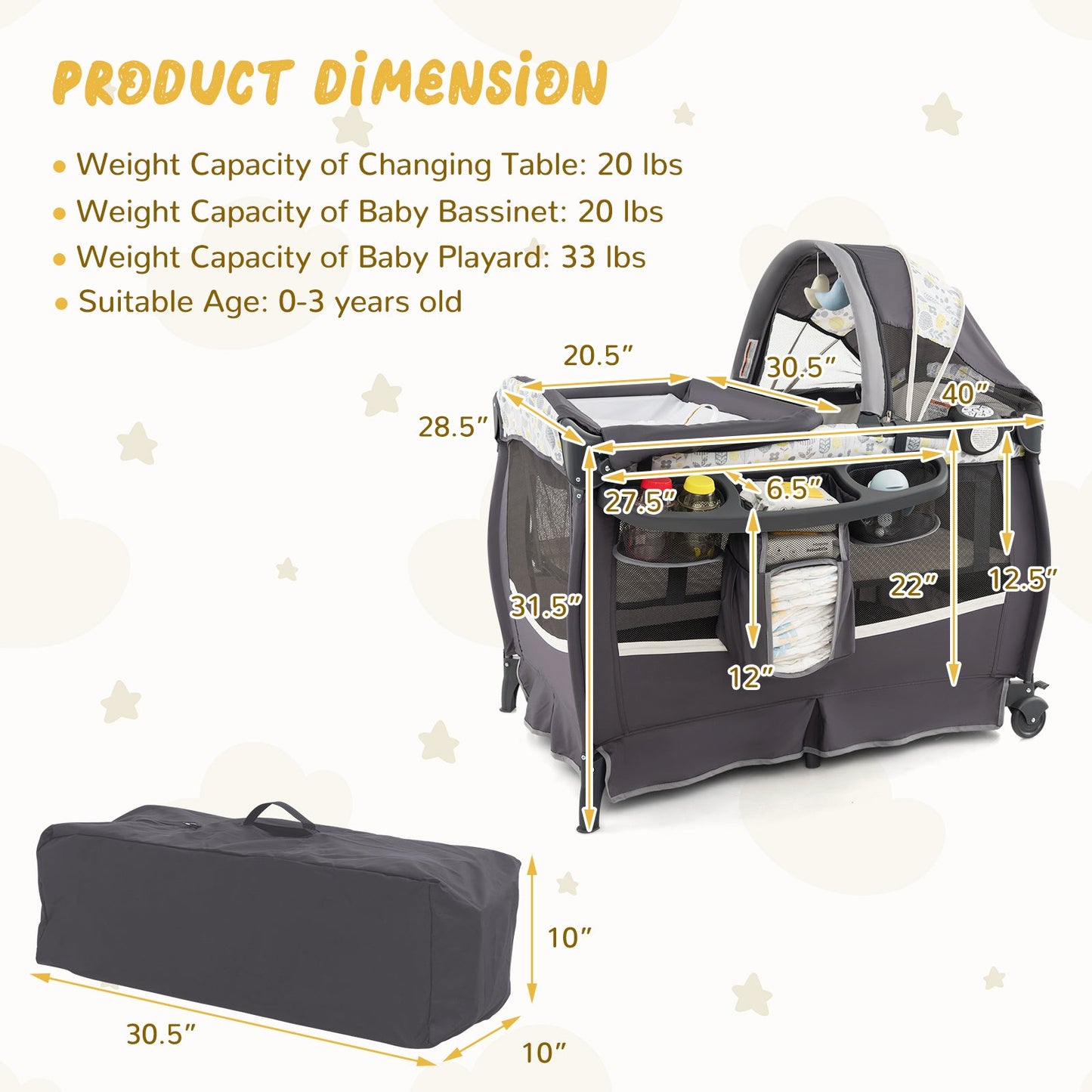 4-in-1 Portable Pack and Play Baby Nursery Center - Yellow
