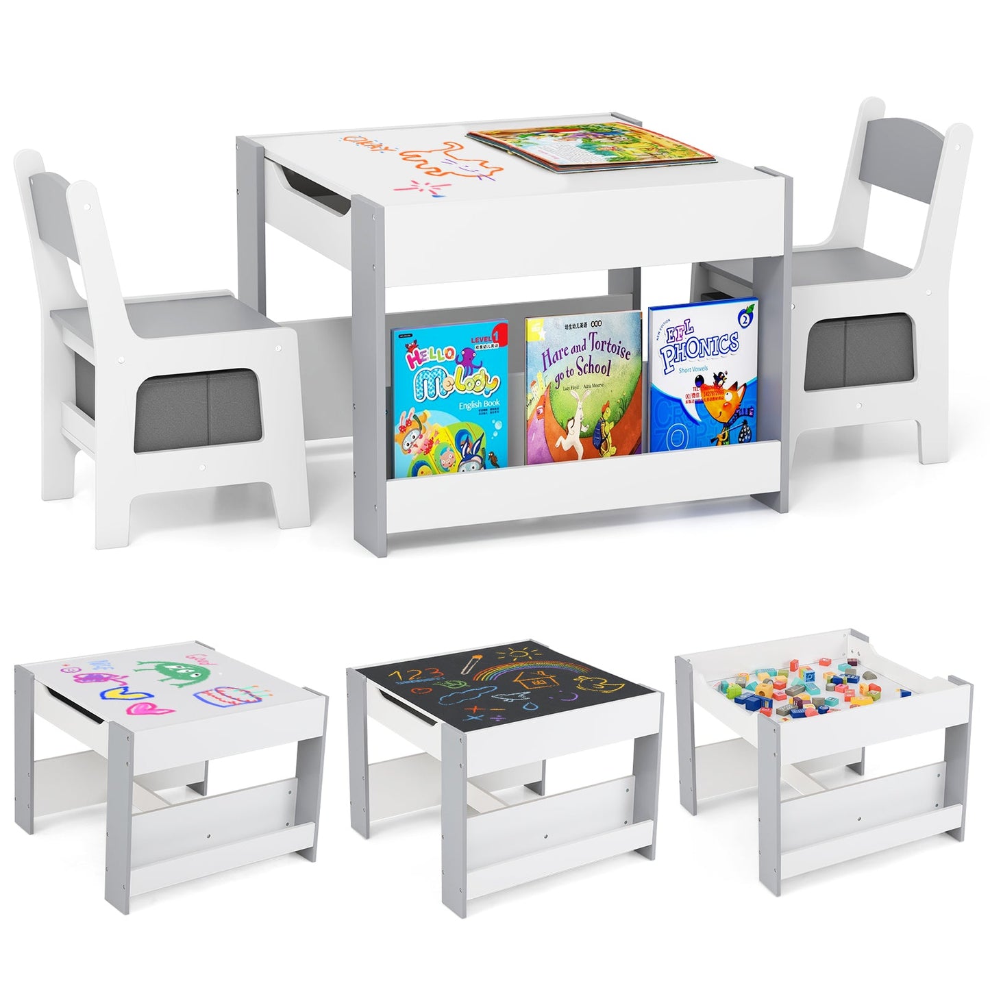 Juego de Mesa y Sillas para Niños de 4 en 1 - Gris