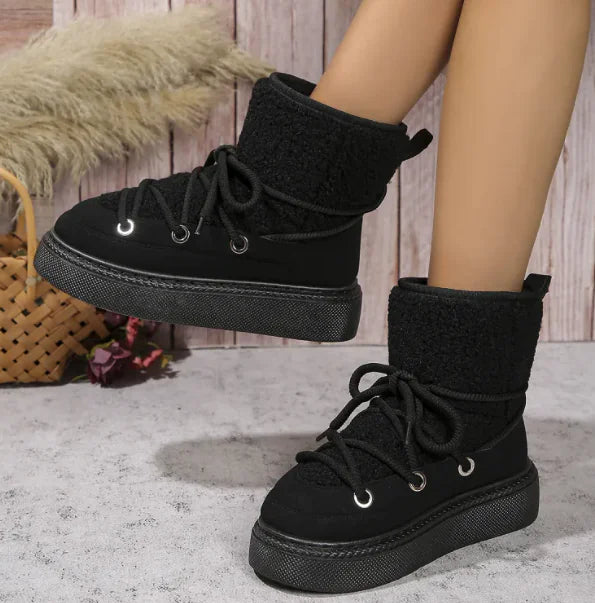 Botas de Nieve con Cordones de Moda para Mujeres - Botín Corto Cálido y Casual