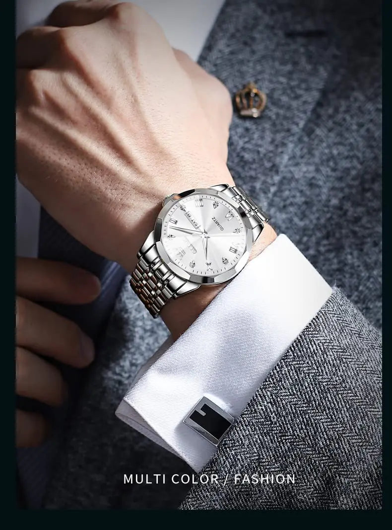 Montre analogique de luxe OLEVS pour homme en deux tons avec diamants
