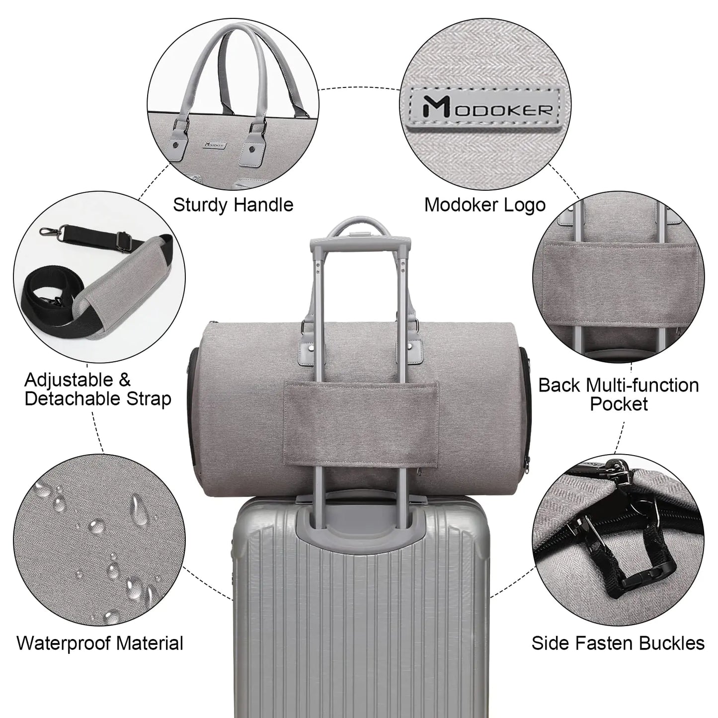 Sac à vêtements convertible avec trousse de toilette - Gris clair