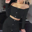 Conjunto de Falda con Mangas Largas y Hombros Descubiertos con Botones