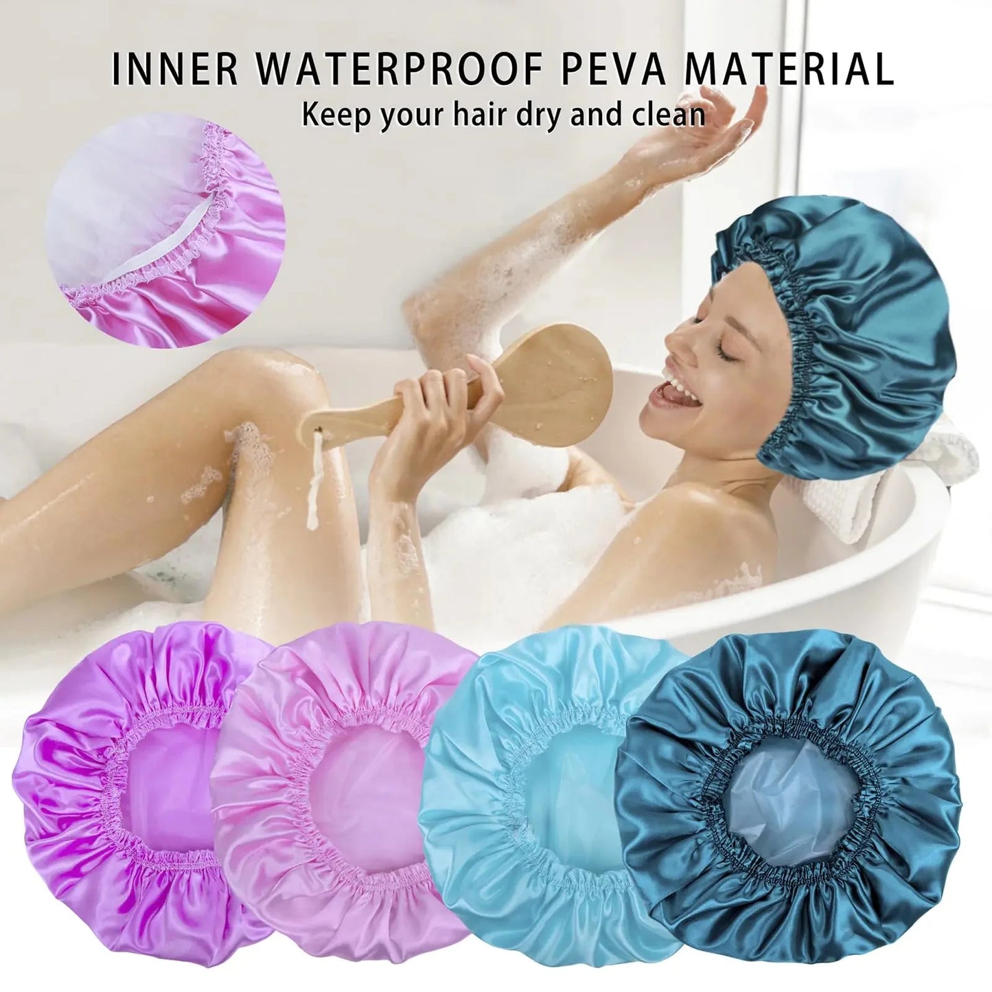 Premium Reusable Shower Caps for Women - 4 Pack