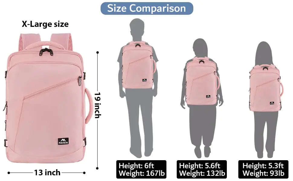 MATEIN Mochila de Viaje Rosa para Mujeres - Aprobada por Aerolíneas y Expandible
