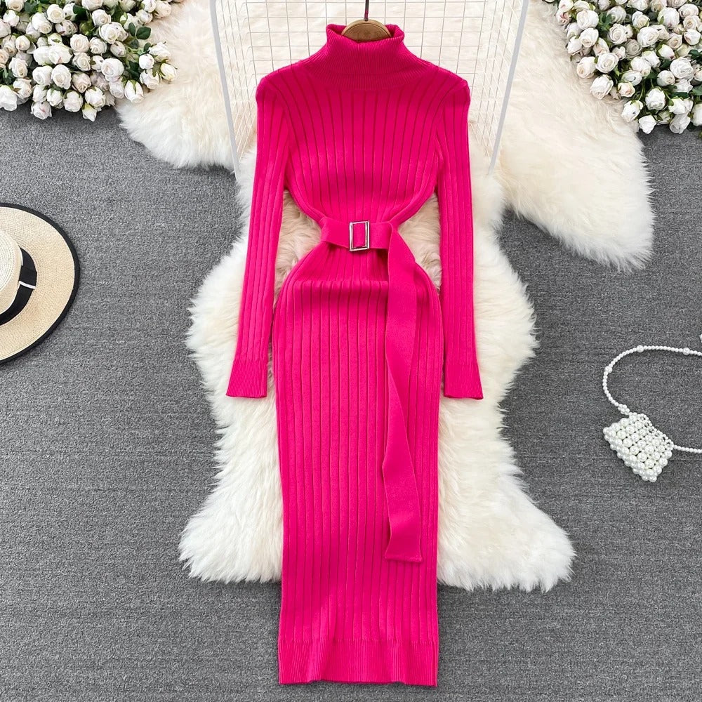 Turtleneck Wrap Knitted Dress