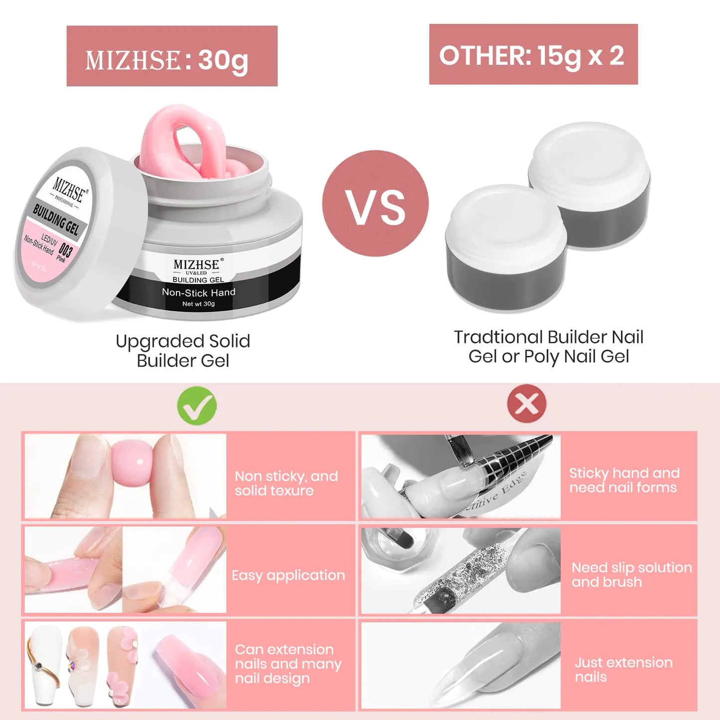 MIZHSE Solid Builder Gel - 4 Classic Colors for Nail Art