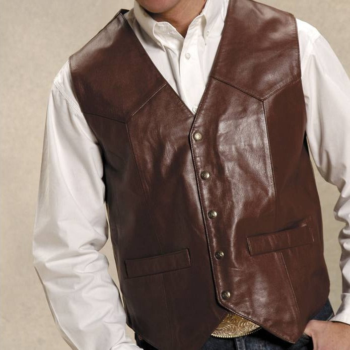 Men's Classic Brown Lambskin Leather Vest | Roper - Korvel