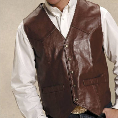 Men's Classic Brown Lambskin Leather Vest | Roper - Korvel